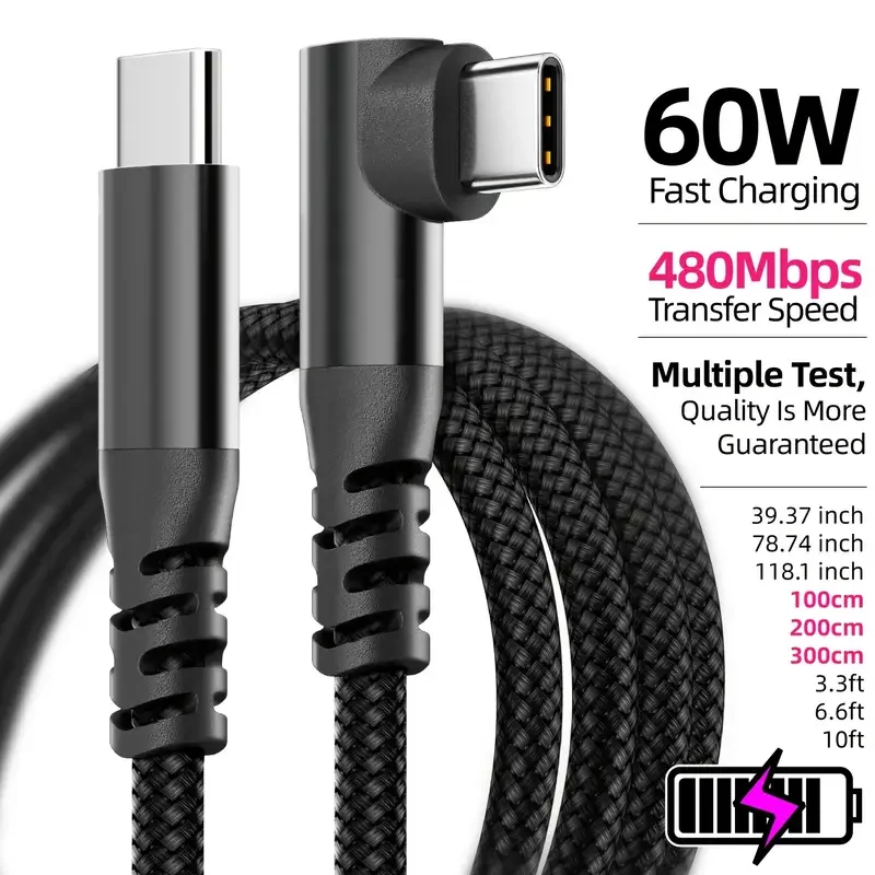 USB-C auf USB-C Kabel 60 W PD, 1 bis 3 m – Bild 2