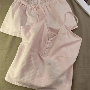 Baumwoll-Nachtwäsche für Damen, Sommer-Shorts mit kurzen Ärmeln, süßes Damen-Hauskleidungsset für Zuhause