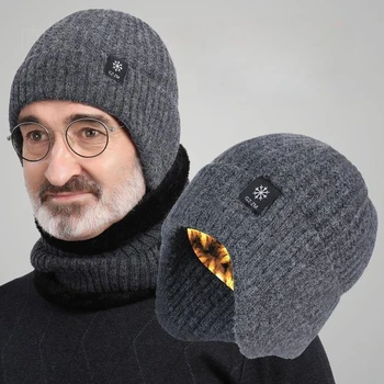 Männer Winter Gestrickte Hut Plüsch Wärme Schirmmütze Outdoor Ohrenschützer Lässige Mode Faux Pelz Gefüttert