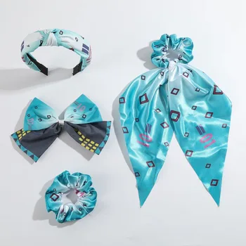 Anime Hatsune Miku Cosplay Haaraccessoires-Set, Satin-Schleife, Haarspange, geknotetes Stirnband, langes Band