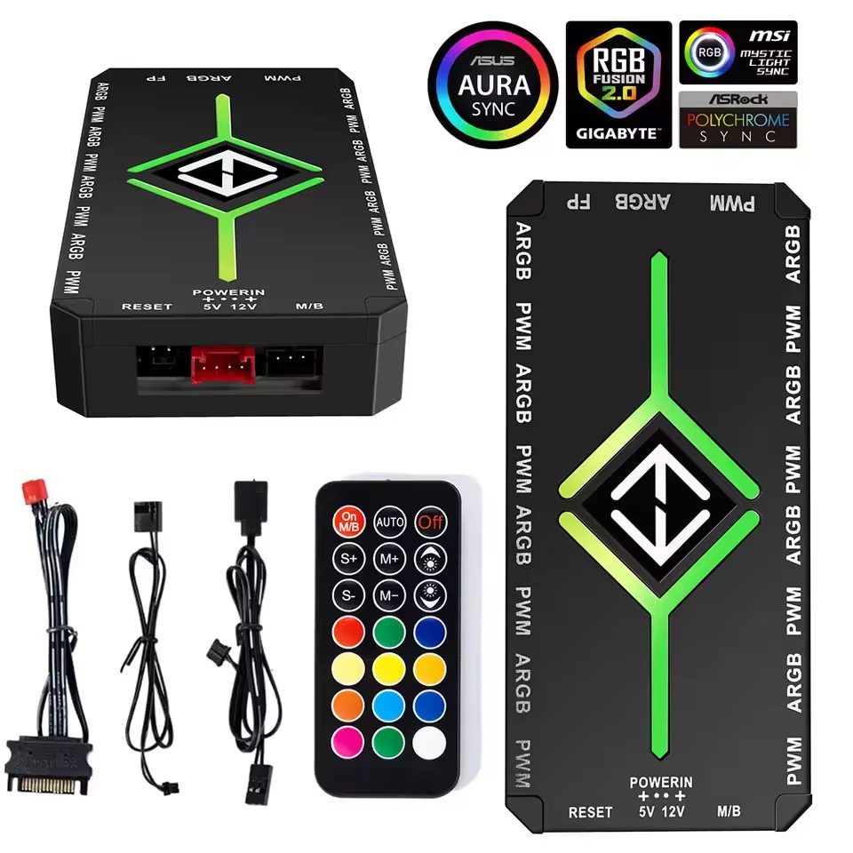 1 bis 9 Port ARGB PWM Fan Hub Adapter mit ARGB Controller 5V