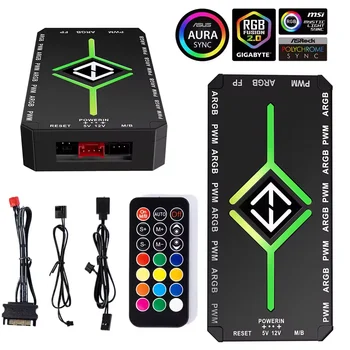 1 bis 9 Port ARGB PWM Fan Hub Adapter mit ARGB Controller 5V 3 Pin Lüfter Hub Splitter PWM magnetische Saug