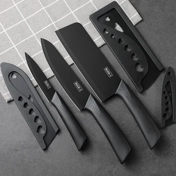 Küchenmesser-Set, einschließlich Hackmesser, Kochmesser und Obstmesser, mit Messerblock, geeignet zum Schälen