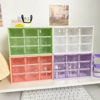 Desktop 9-Gitter-Aufbewahrungsboxen, Organizer, transparent, kleine Schublade, geteilter