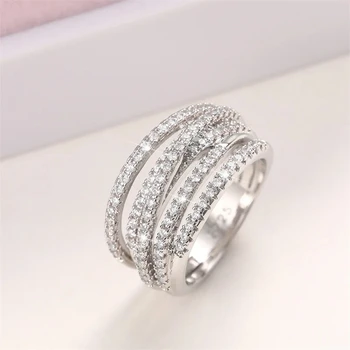 Huajie Damenringe mit eingelegtem, brillantem Zirkon, ringförmigem Design, elegant, zart, für Hochzeit, Party