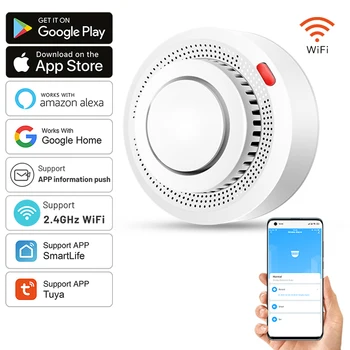 Tuya Smart WiFi Rauchmelder Brandschutz Rauchsensor 85dB Alarm Sicherheitssystem Feuerwehrleute Smartlife