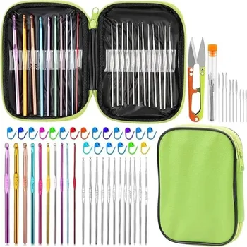 Häkelnadel-Set, Stricknadeln, stumpfe Nadeln, Stichmarkierungsset mit Aufbewahrungskoffer (54 Stück)