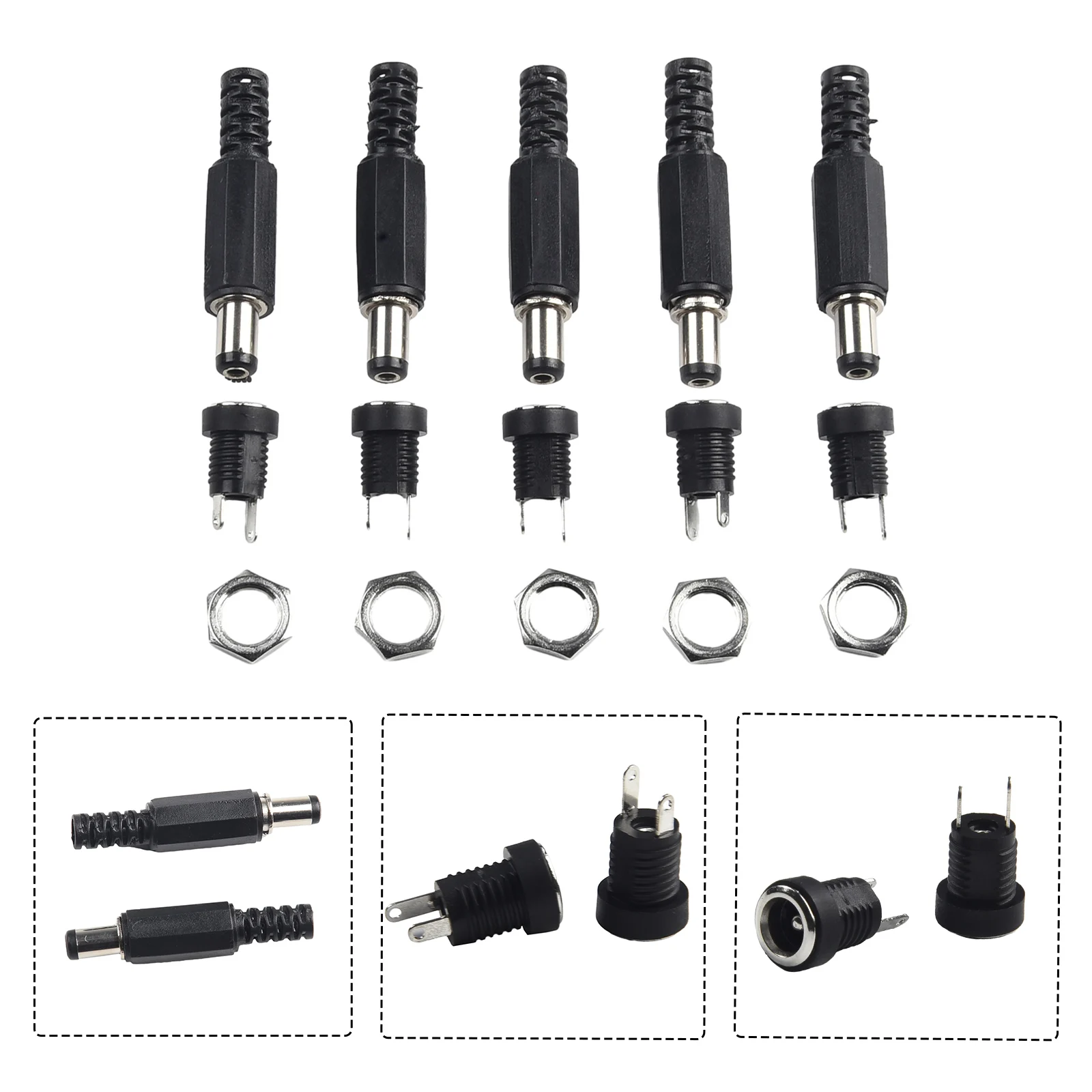 DC-Einbaubuchse und Stecker 12 V, Schraubmontage, 5 Paar – Bild 3