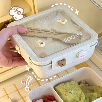 1100ML Lunch Box Für Kinder Schule Erwachsene Büro Weizen Stroh Mikrowelle Picknick Lagerung Tragbare Große