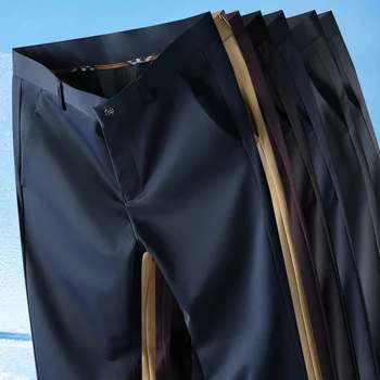 29-42 Herren-Sommerhose, dünne, gerade Stretch-Freizeithose, spurlos, kein Bügeln, Stoff, seidig und kühles