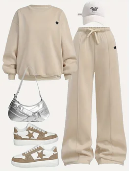 Kinderbekleidung für Mädchen, Herbst-Outfit-Set, Rundhals-Pullover und Hosen-Set für Mädchen