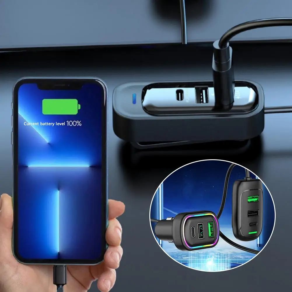 Auto-Ladegerät mit 6 USB-C/USB Anschlüssen für Rücksitz – Bild 5