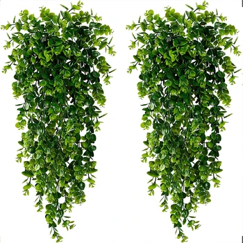 Künstliche Hängepflanzen, künstliche Eukalyptusblätter, grüne Weinrebe, UV-beständige Kunststoffpflanzen