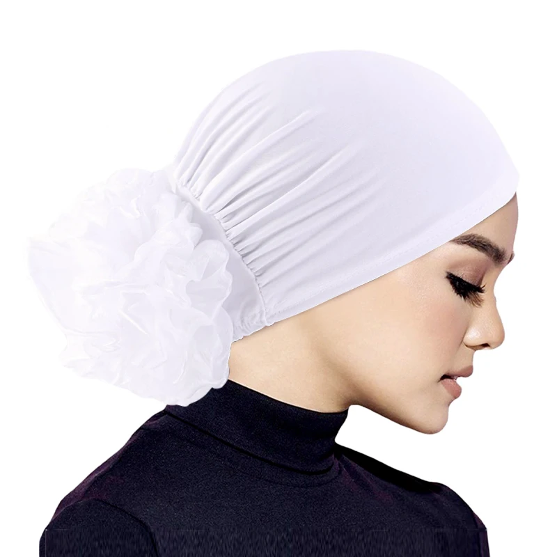 Frauen Hijabs Turban Große Blume Elastische Tuch Haar Bands – Bild 3