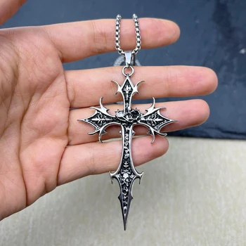 Gothic doppelseitige Kreuz Anhänger Halskette Nische Persönlichkeit Design Hip Hop Retro Punk Zubehör