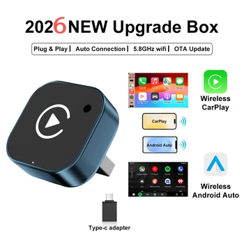 2026 Kabelloser CarPlay-Adapter 2-in-1 Kabelgebunden zu Kabellos Dongle für Apple & Android Telefon