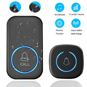 Drahtlose Türklingel IP44 Wasserdicht Smart Home Willkommen Türklingel 300M Reichweite 60 Songs Intelligente