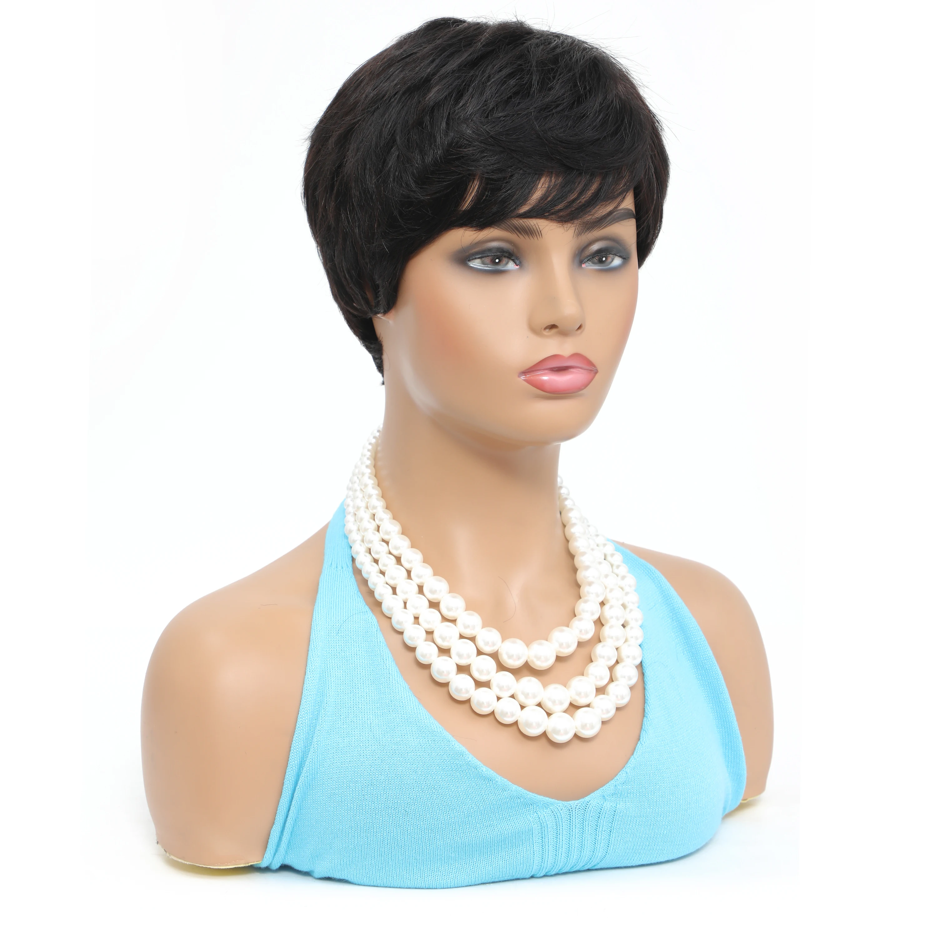 Pixie-Cut-Perücken für Damen, Echthaar, kurze Bob-Perücke mit – Bild 4