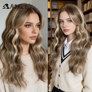 Synthetische Perücke mit Spitze am Vorderteil, 20 Zoll, 6x4, mit Highlights in Aschblond und Braun, natürliche