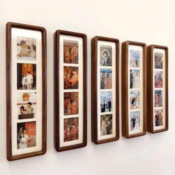 Langer Fotorahmen aus massivem Holz, kreativer Bilderrahmen mit mehreren Gittern und drei Paneelen