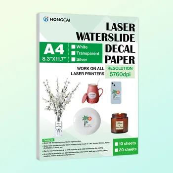 10er A4-Transferpapier für Laser-Wasserschiebeaufkleber - Weiß | Transparent | Silbernes, wassertransferpapier