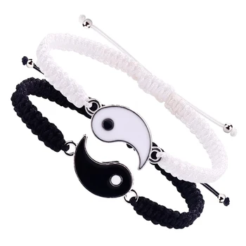 Mit 2 einfachen Tai Chi Bagua Schwarz-Weiß-Yin- und Yang-Seil-geflochtenen Teleskop-Einstellarmbändern