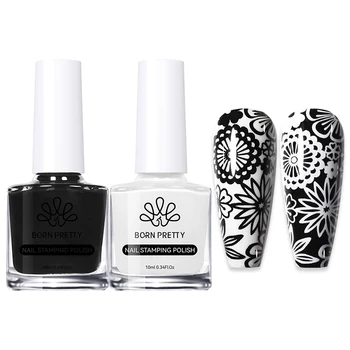 BORN PRETTY 2 Teile/satz 10ML Schwarz Weiß Nagel Stempeln Polnisch Lack Gold Silber für Nail art Platten