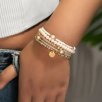 Charme Harz Perlen Mode Armband Set für Frauen Runde Stück Elastische Perle Kette Armreif Handgelenk (5 Stück)