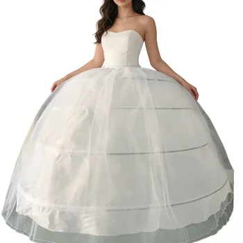 4 Reifen, großer weißer Petticoat, super flauschiger Krinoline-Slip-Unterrock für Hochzeitskleid, Brautkleid
