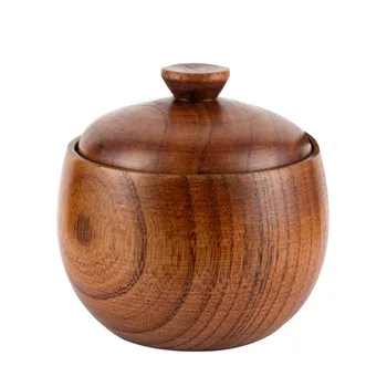 Holz-Gewürzdose Gewürzbehälter Haushalt Retro Salzbehälter mit Deckel Zucker-Gewürzbox