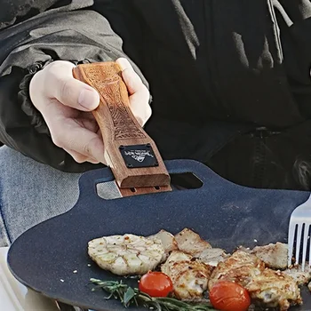 Outdoor-Grillpfanne aus Naturholz mit abnehmbarem, hitzebeständigem Anti-Verbrühungs-Griff