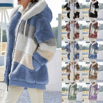 Übergroße Jacke für Frauen Herbst Winter Warme Plüsch Tasche Mit Kapuze Streetwear Lose Dame Oberbekleidung