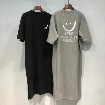 Frauen Sommer Neue Kurzarm T-shirt Kleid Lose Mittlere Länge Über Knie Kleid
