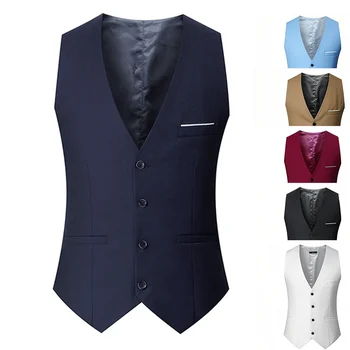 M-7XL Frühling/Sommer Mann Anzug Weste Ärmellose Weste mit Verstellbarer Taille Einreiher Einfarbig Business