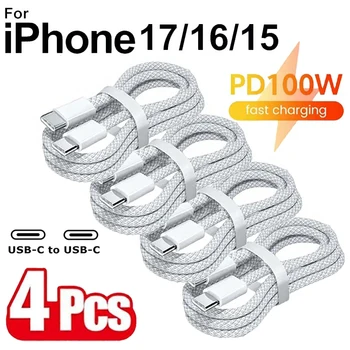 USB-C-Kabel zu USB-C 100W Schnellladekabel Unterstützt Schnelles Laden für iPhone 17 16 15 Samsung (4 Stück)