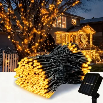 Solarbetriebene grüne Lichterkette, 8 Leuchtmodi, wasserdichte Außendekoration für Weihnachten, Garten, Party