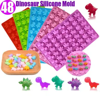 48-Cavity Dinosaurier Schokoladenform Dinosaurier Muschel Silikon Süßigkeitenform mit Pipette DIY süße