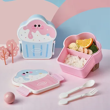 Niedliche Bento-Lunchbox, Schulheizung, tragbarer Kunststoff-Lunchbehälter für Kinder, Mädchen, Brot