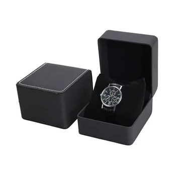 Lnofxas Schwarze Einzeluhr-Geschenkbox mit Kissen, PU-Leder, Armbanduhr-Vitrine, Organizer für Herren