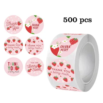 Erdbeer-Dankeschön-Aufkleber, selbstklebende Etiketten, Umschläge, Geschenk, Siegelaufkleber (500 Stück)
