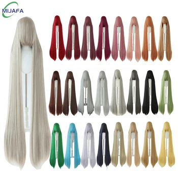 700 g 59" 150 cm lange gerade Cosplay-Perücke mit Pony, blond, braun, rot, grün, blau, hitzebeständige