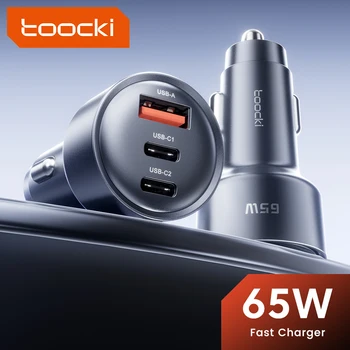 Toocki 65W USB-C Autoladegerät mit 3 Anschlüssen Typ C Schnellladung PPS PD3.0 QC Auto-Handy-Ladegerät