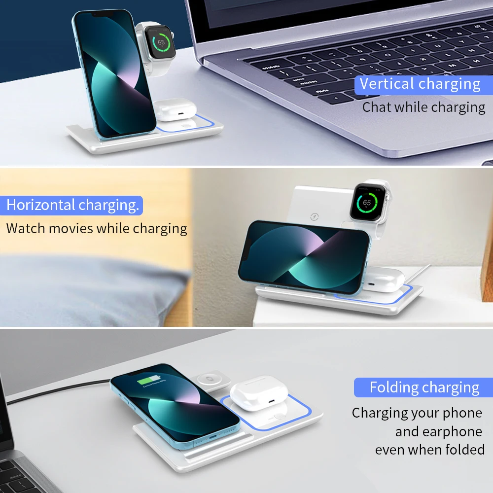 Faltbare 3-in-1 kabellose Ladestation für iPhone, Apple Watch – Bild 4
