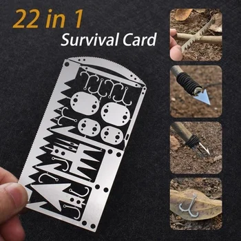 Multifunktionale 22-in-1-Überlebenswerkzeugkarte, 1 Stück, Edelstahl, tragbar, für Outdoor, Camping, Angeln