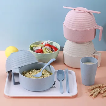 Umweltfreundliches Ramen-Schüssel-Set aus Weizenstroh, Studentenwohnheim, Mikrowelle, Instant-Nudelschüssel
