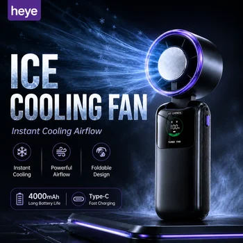 Tragbarer Nackenventilator mit Eiskühlung, 5-Gang-Turbo-Wind, faltbarer freihändiger Kühler, 4000mAh 9H Akku