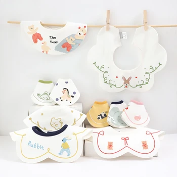 Set Baby Baumwolle Lätzchen Infant Kleinkinder Baby Lätzchen Baumwolle Cartoon Stickerei (3 Stück)