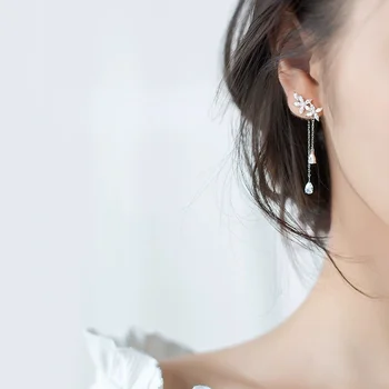 Sommer versilberte modische Quaste eingelegte Zirkon Blumenohrringe für Frauen, neue trendige leichte