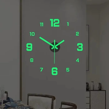 3D leuchtende Wanduhr, rahmenlos, Acryl, DIY-Digitaluhr, Wandaufkleber, Stummschaltung, Uhr für Wohnzimmer