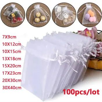 7x9 9x12 10x15 13x18CM Organza Beutel Schmuck Tasche hochzeit Party Dekoration Drawable Taschen (100 Stück)